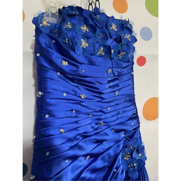 Mori Lee Madeline Gardner Size 5/6 Designer Formal Dress Strapless Blue Sequin A - Picture 5 of 16